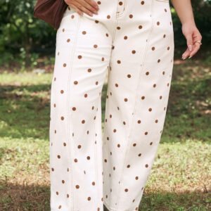 Beige Polka Dot Print Plus Size Barrel Jeans