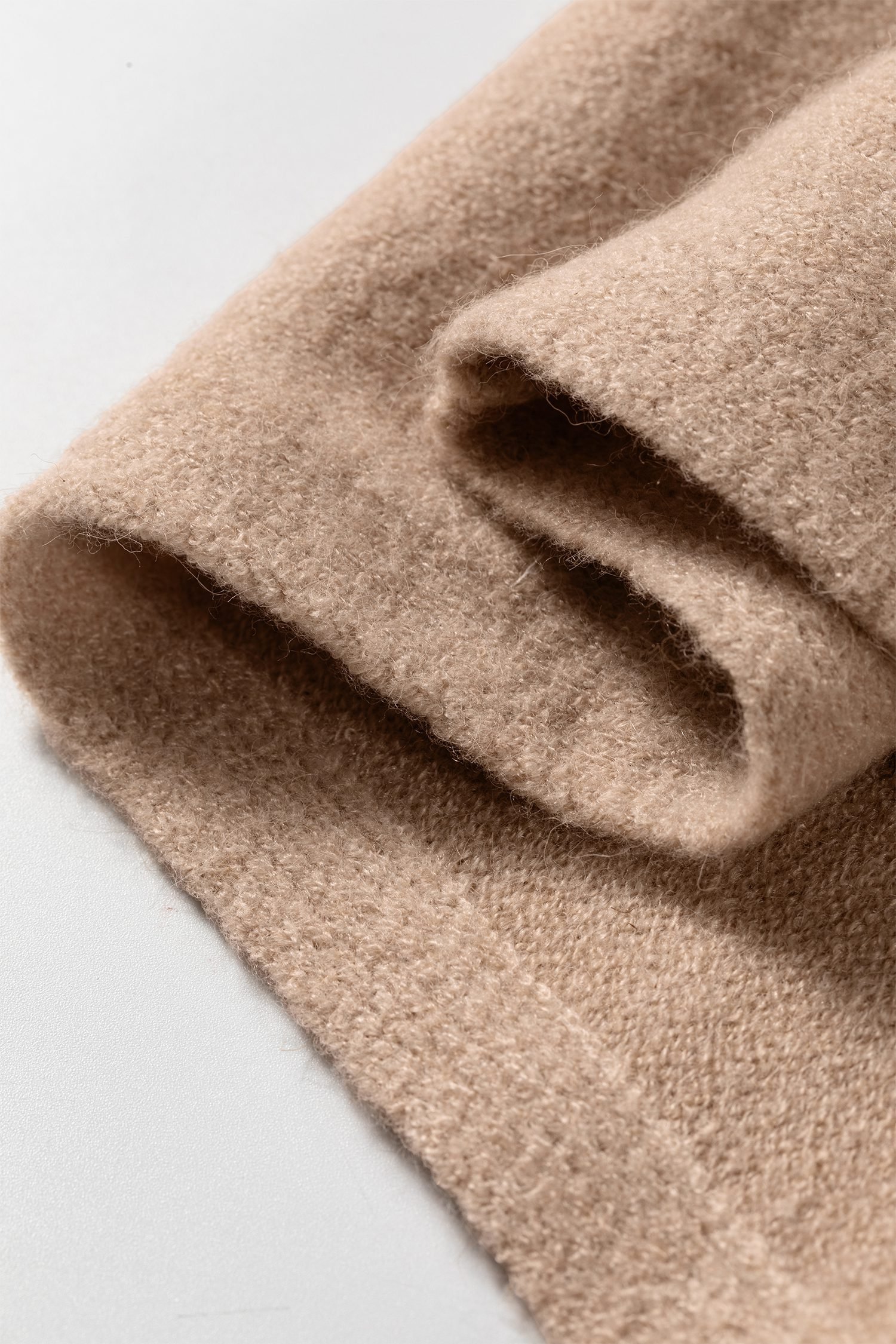 Beige Ribbed Trim High Neck Short Sleeve Casual Sweater