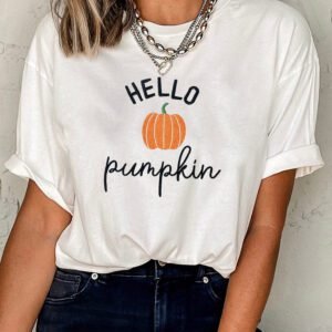 White Embroidered Pumpkin Slogan Short Sleeve T-Shirt