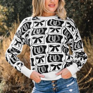 Black Bows & Horseshoes Pattern Western Fashion Print Sweater
