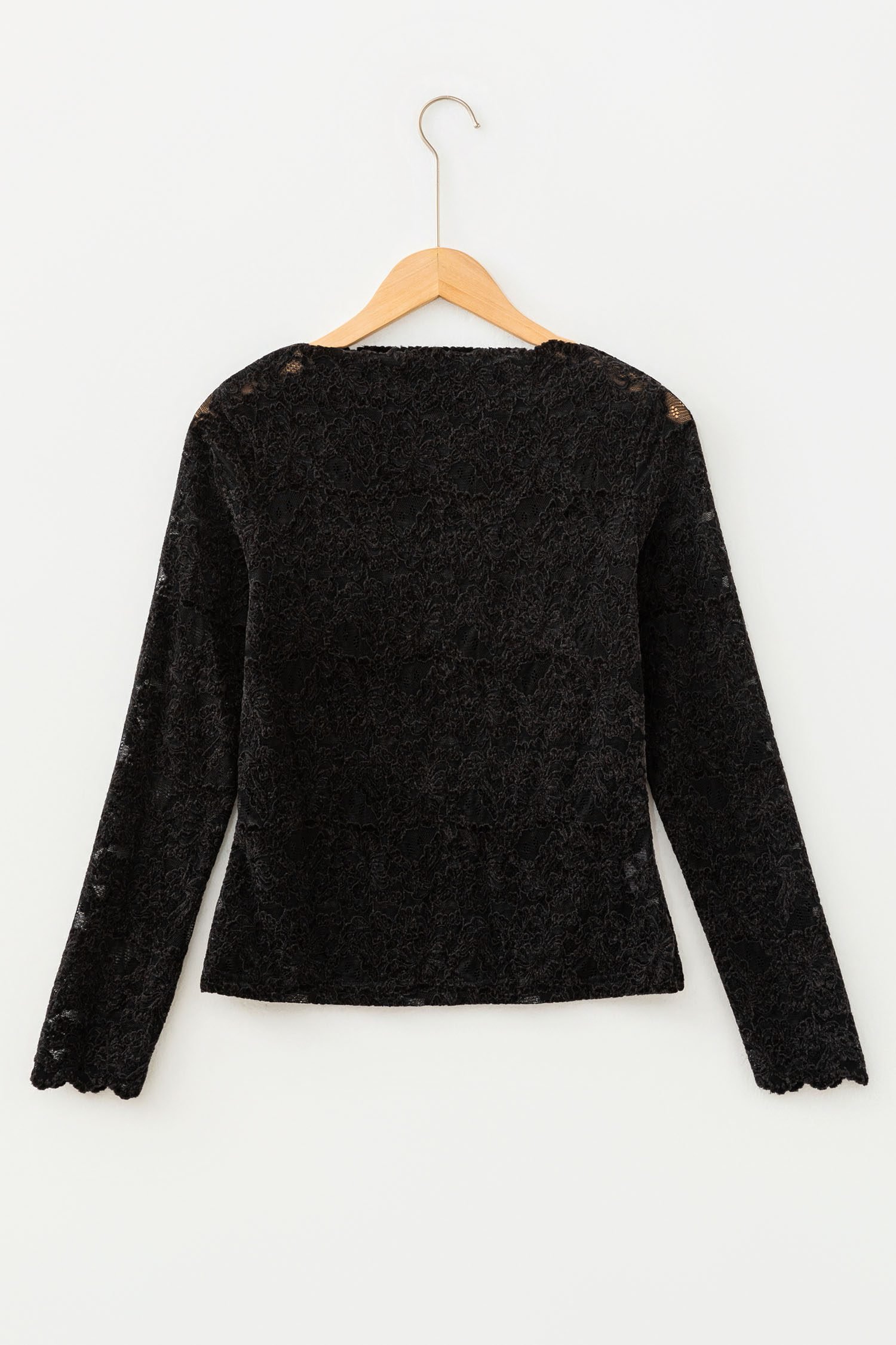 Black Elegant Stand Neck Lace Long Sleeve Top