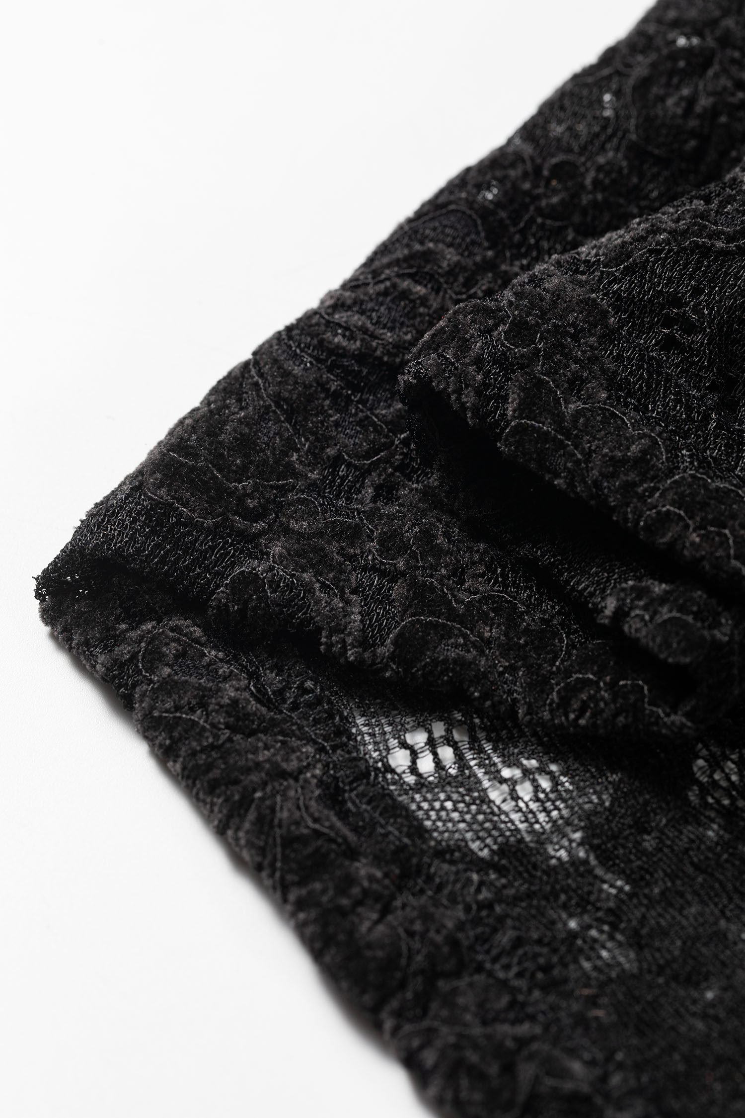 Black Elegant Stand Neck Lace Long Sleeve Top