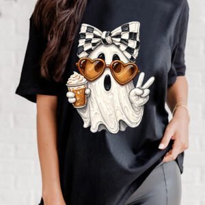 Black Ghost Graphic Heat Transfer Printing Hallowwen T-Shirt