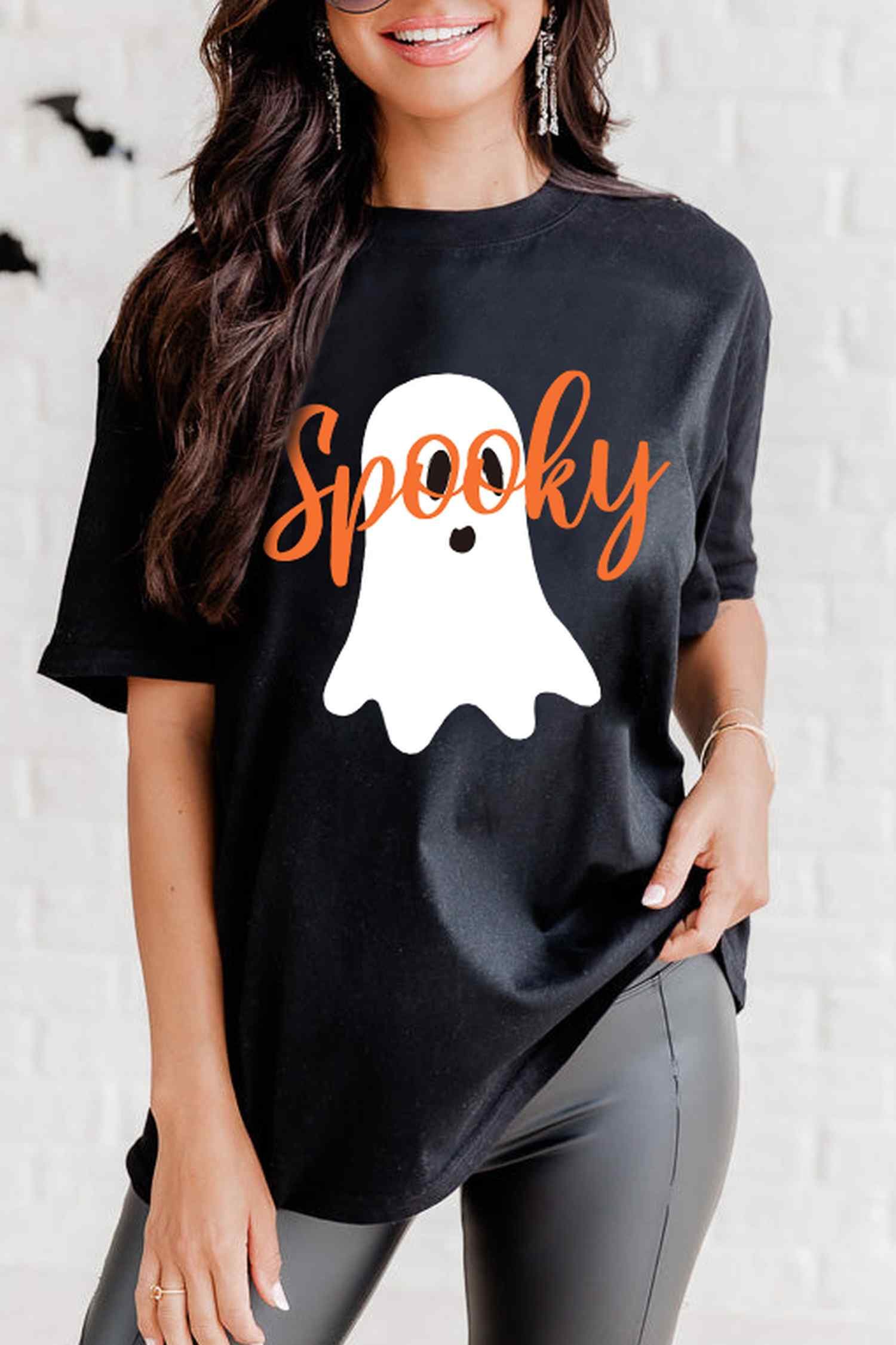 Black Halloween Ghost Spooky Print Graphic T-Shirt