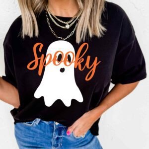 Black Halloween Ghost Spooky Print Graphic T-Shirt