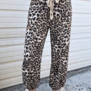 Black Leopard Print Drawstring Jogger Jeans