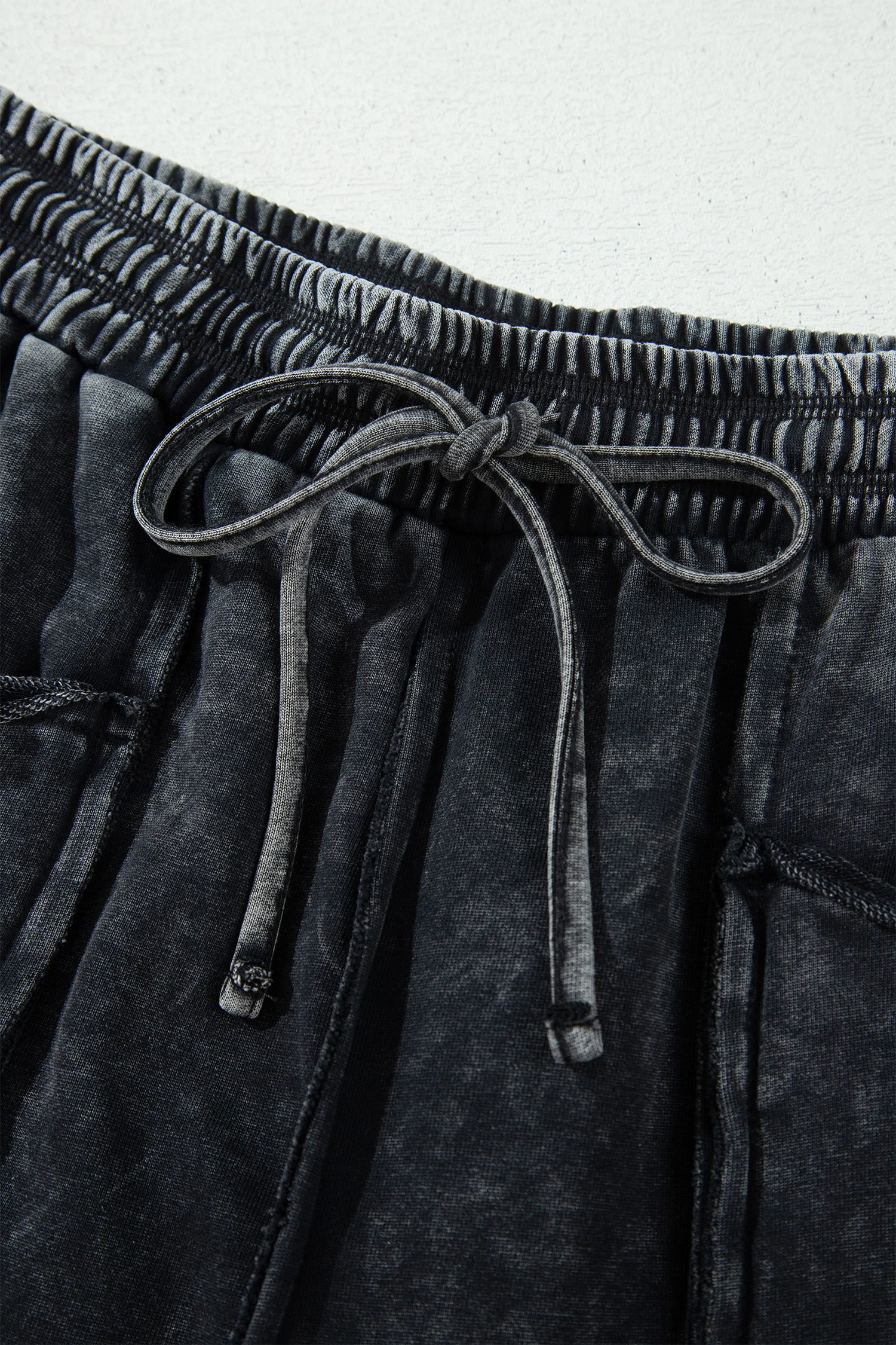 Black Mineral Wash Raw Seam Drawstring Elastic Waist Barrel Pants