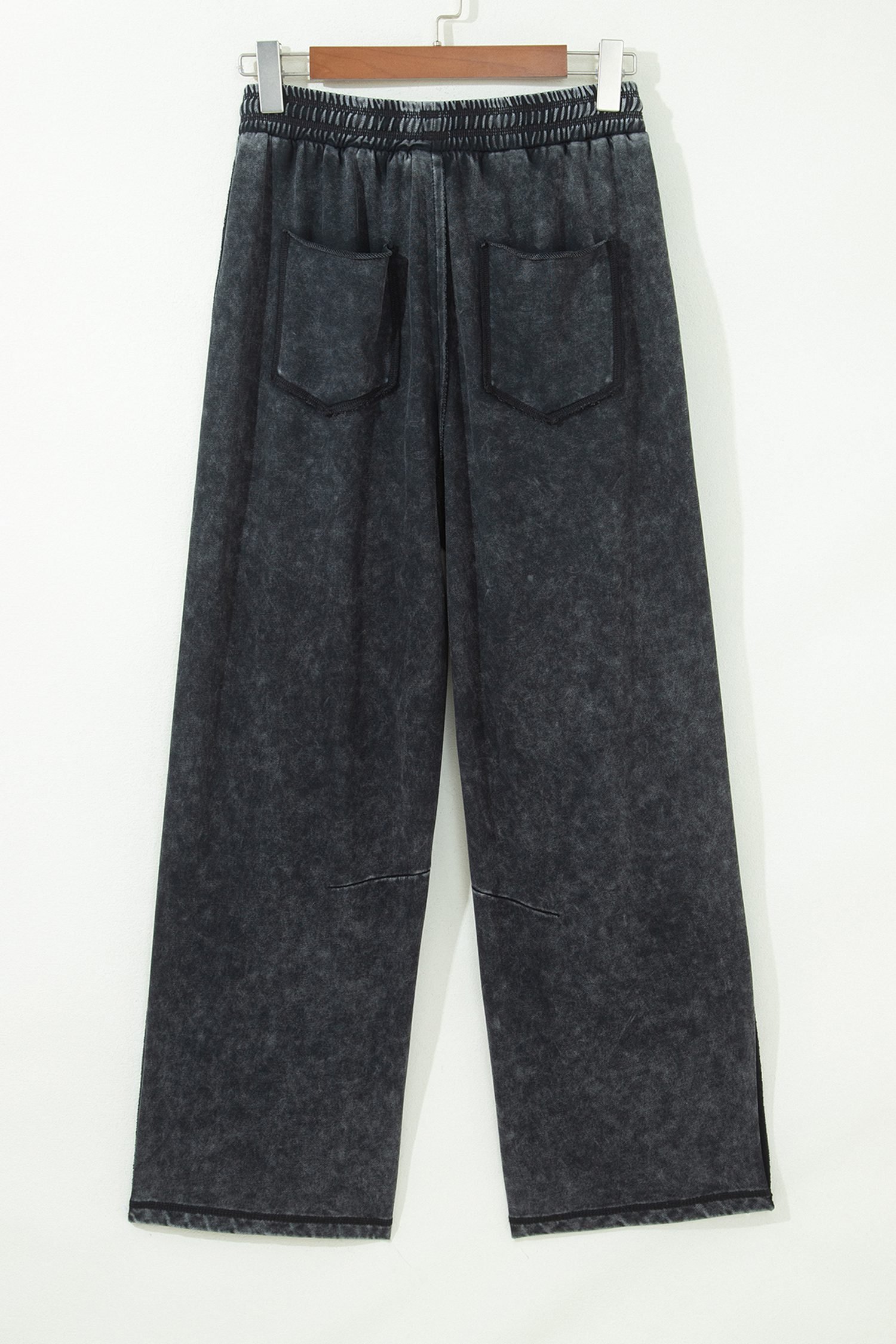 Black Mineral Wash Raw Seam Drawstring Elastic Waist Barrel Pants