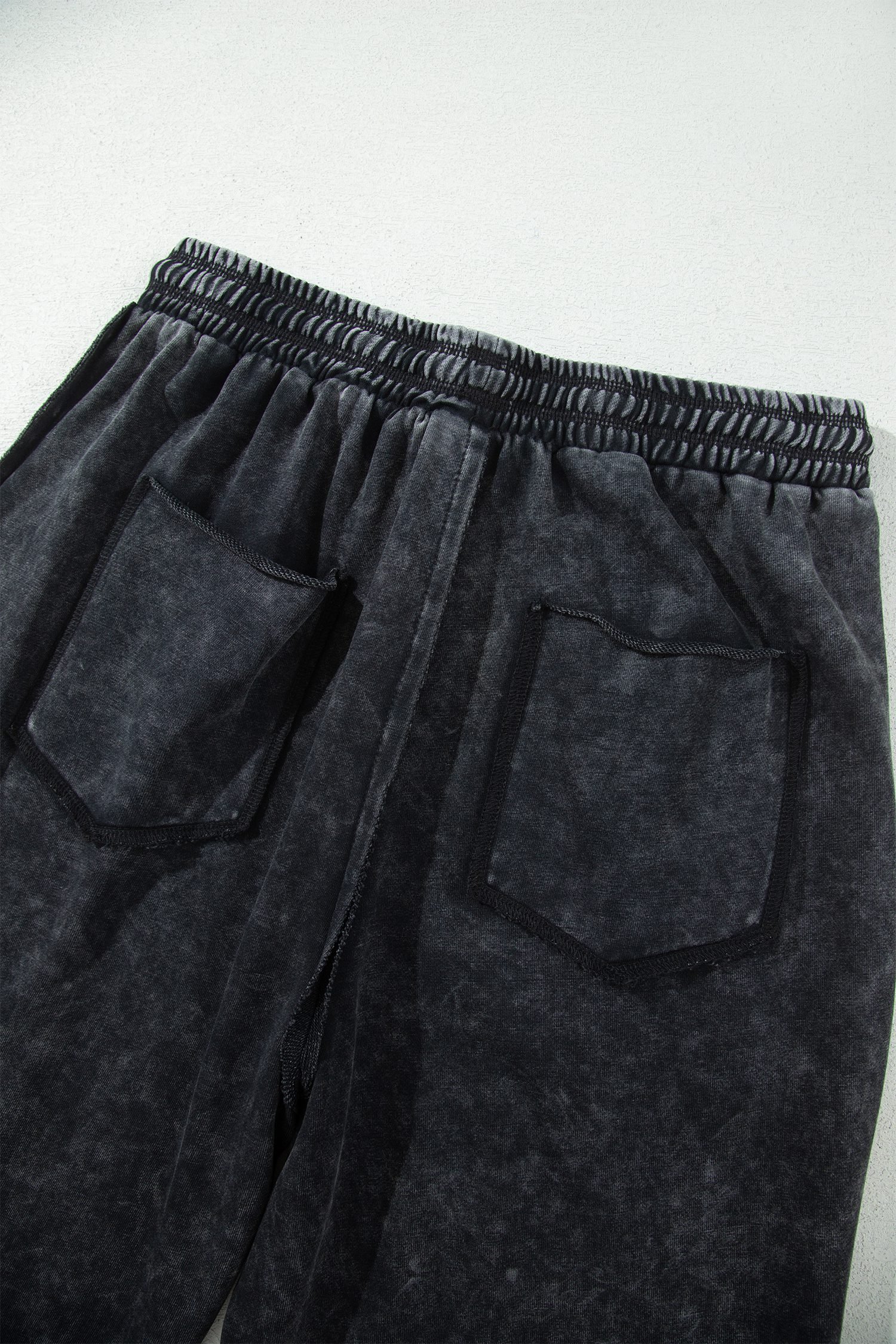 Black Mineral Wash Raw Seam Drawstring Elastic Waist Barrel Pants