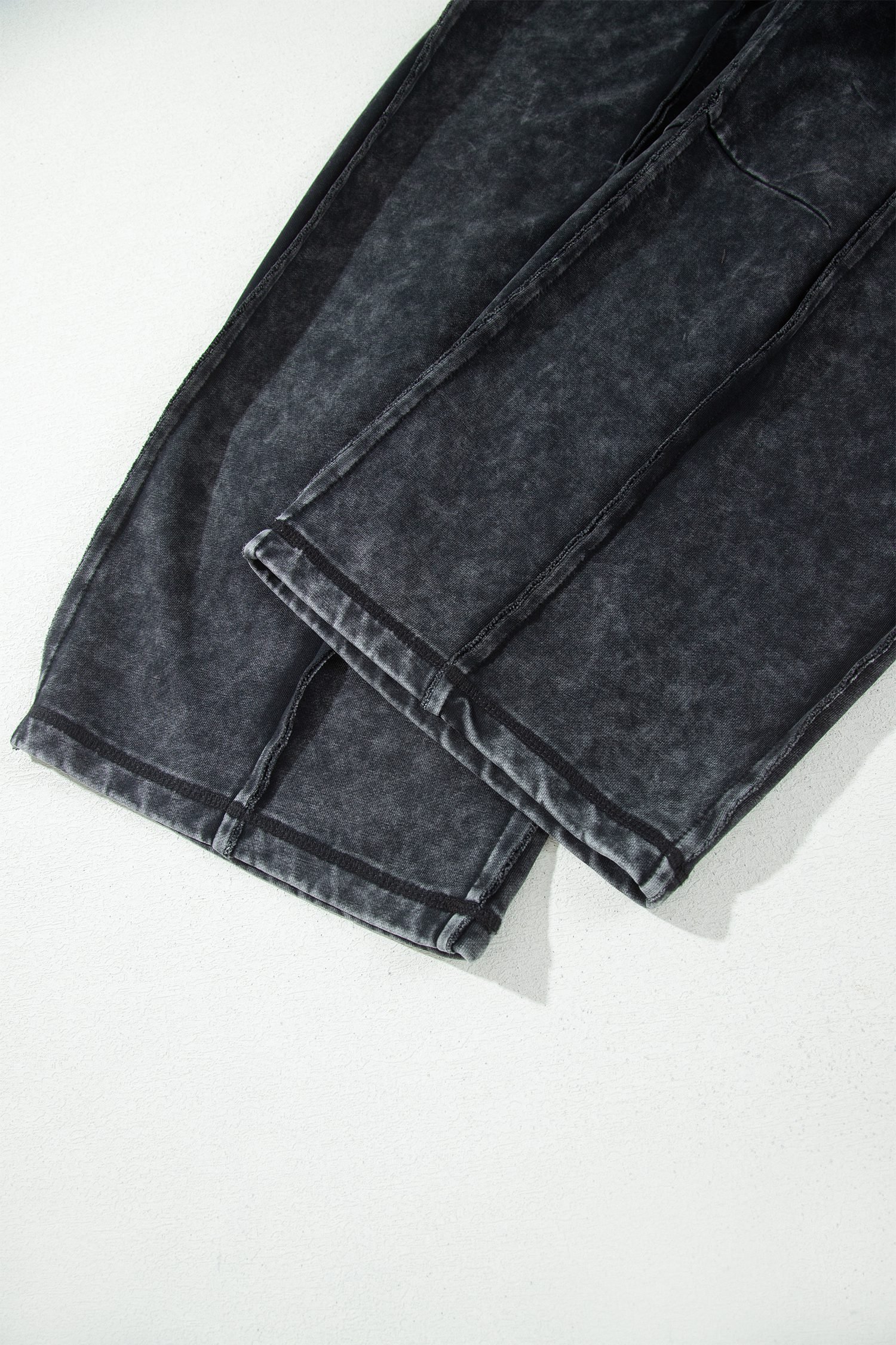 Black Mineral Wash Raw Seam Drawstring Elastic Waist Barrel Pants