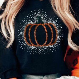 Black Rhinestone Pumpkin Graphic Pullover Sweatshirt