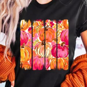 Black Vibrant Pumpkin Print Relaxed T Shirt
