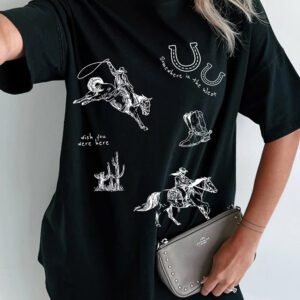 Black Western Cowboy Print Oversized Tunic Tee