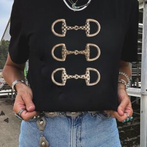Black Western Horse Bit Printed Relaxed T Shirt