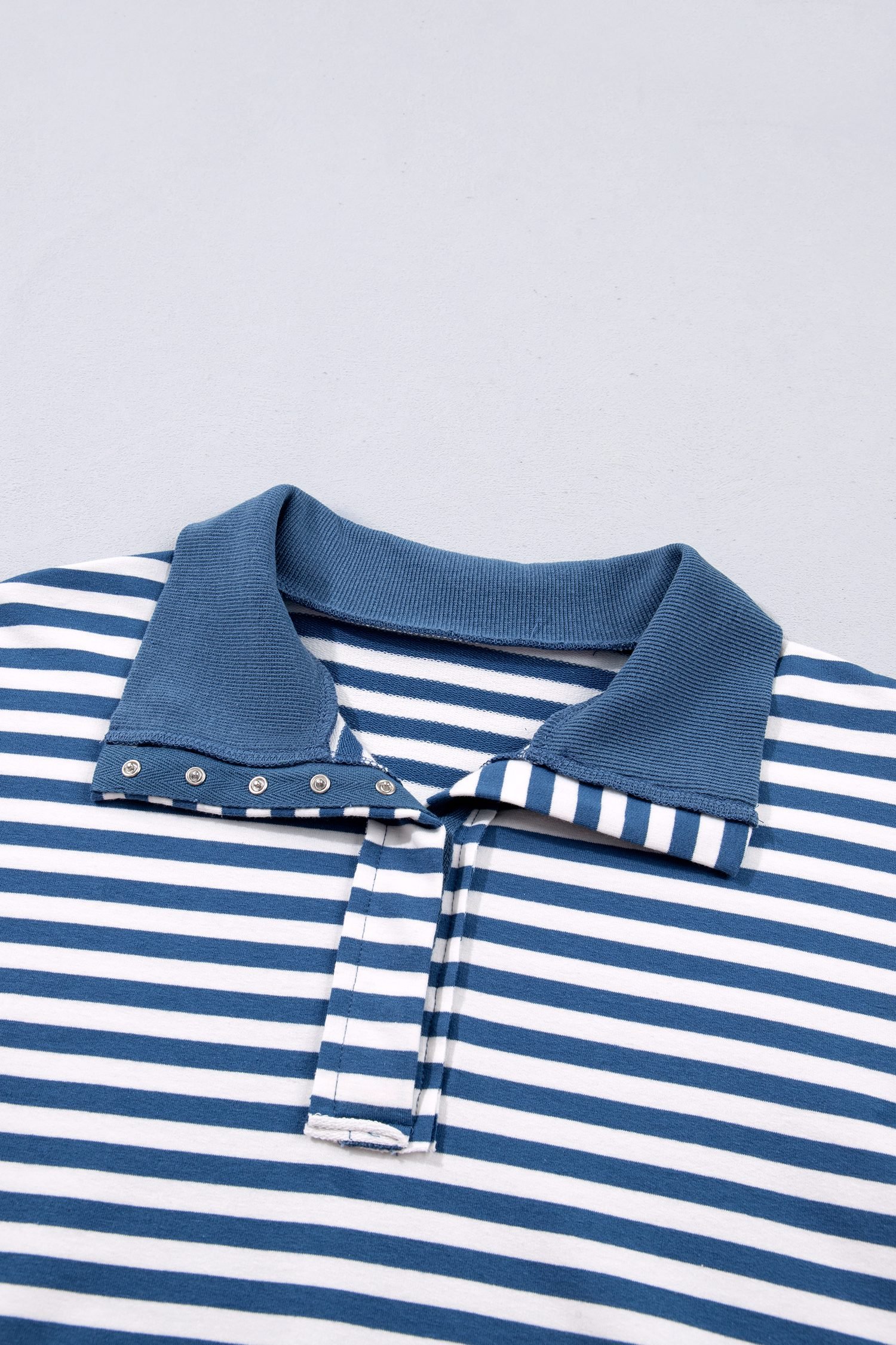 Blue Stripe Color Block Trim Raw Seam Split Hem Loose Pullover Sweatshirt