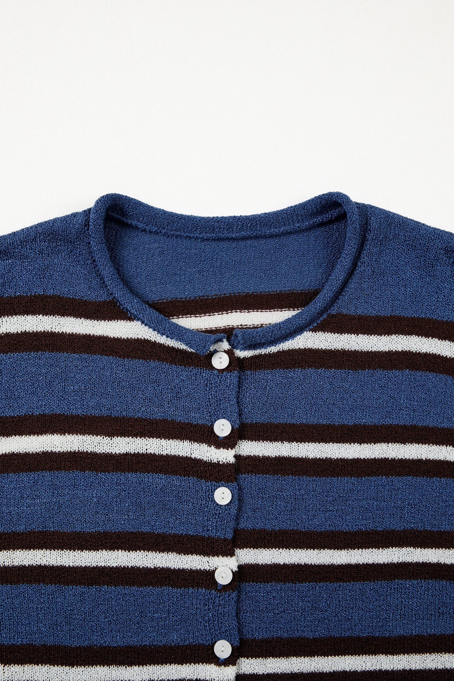Blue Stripe Striped Drop Shoulder Button Cardigan
