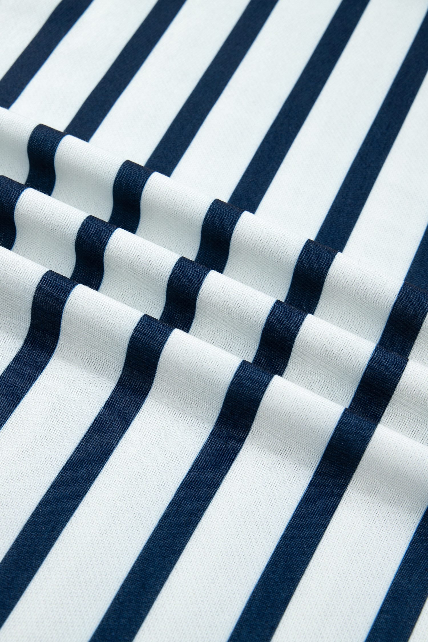 Blue Stripe Striped Ribbed Cuff Collar Pocket Loose Pant Set