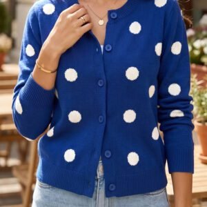 Bluing Casual Polka Dot Button Front Long Sleeve Sweater Cardigan