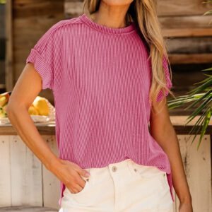 Bonbon Textured Knit Exposed Stitching T-shirt
