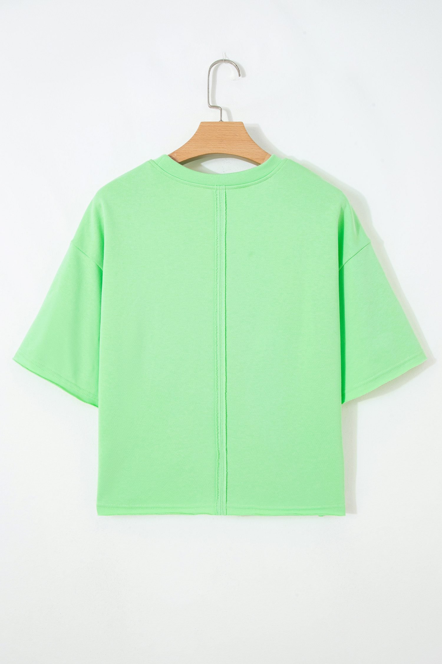 Bright Green Crab Embroidered Patch Loose Round Neck Tee
