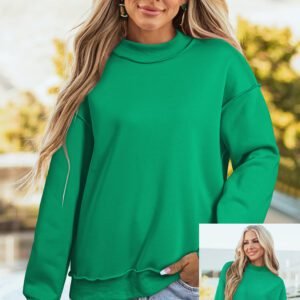 Bright Green Oversize Drop Shoulder Reversible Mock Neck Sweatshirt