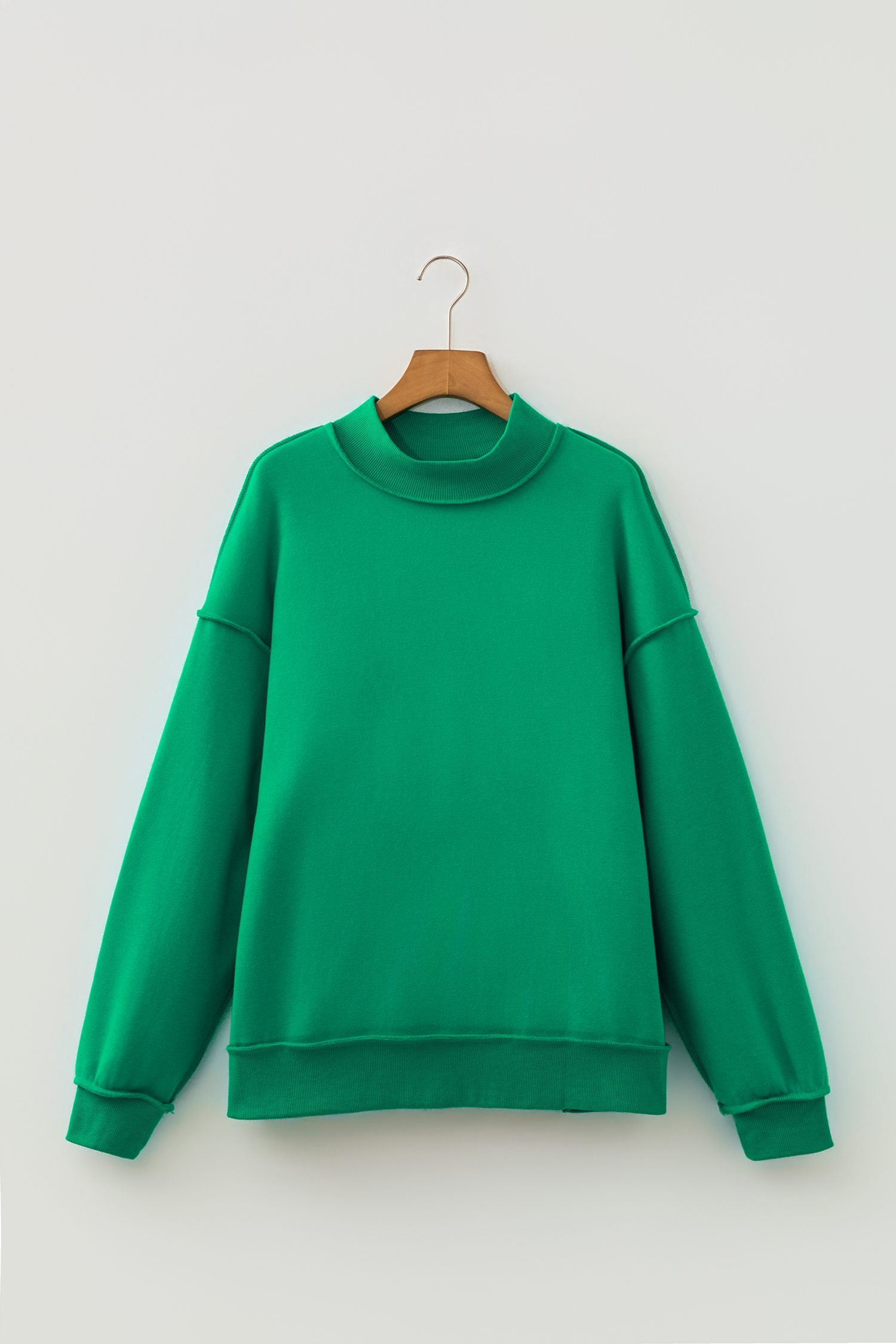 Bright Green Oversize Drop Shoulder Reversible Mock Neck Sweatshirt