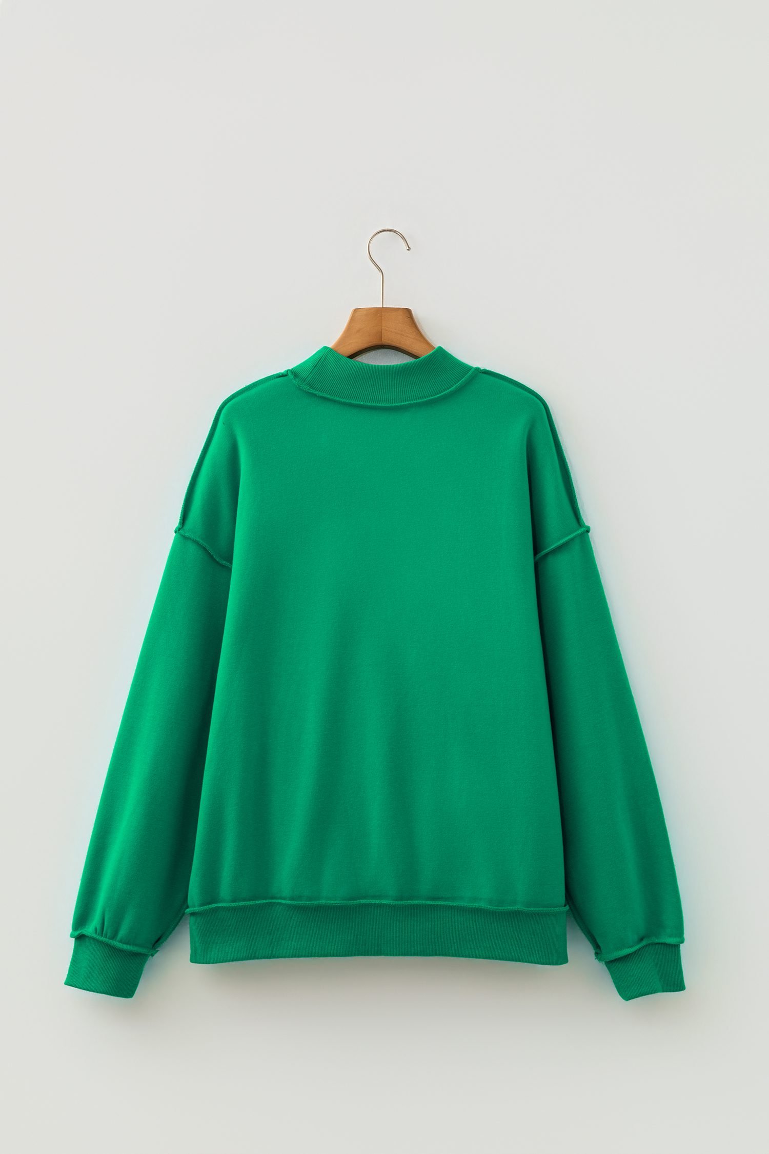 Bright Green Oversize Drop Shoulder Reversible Mock Neck Sweatshirt
