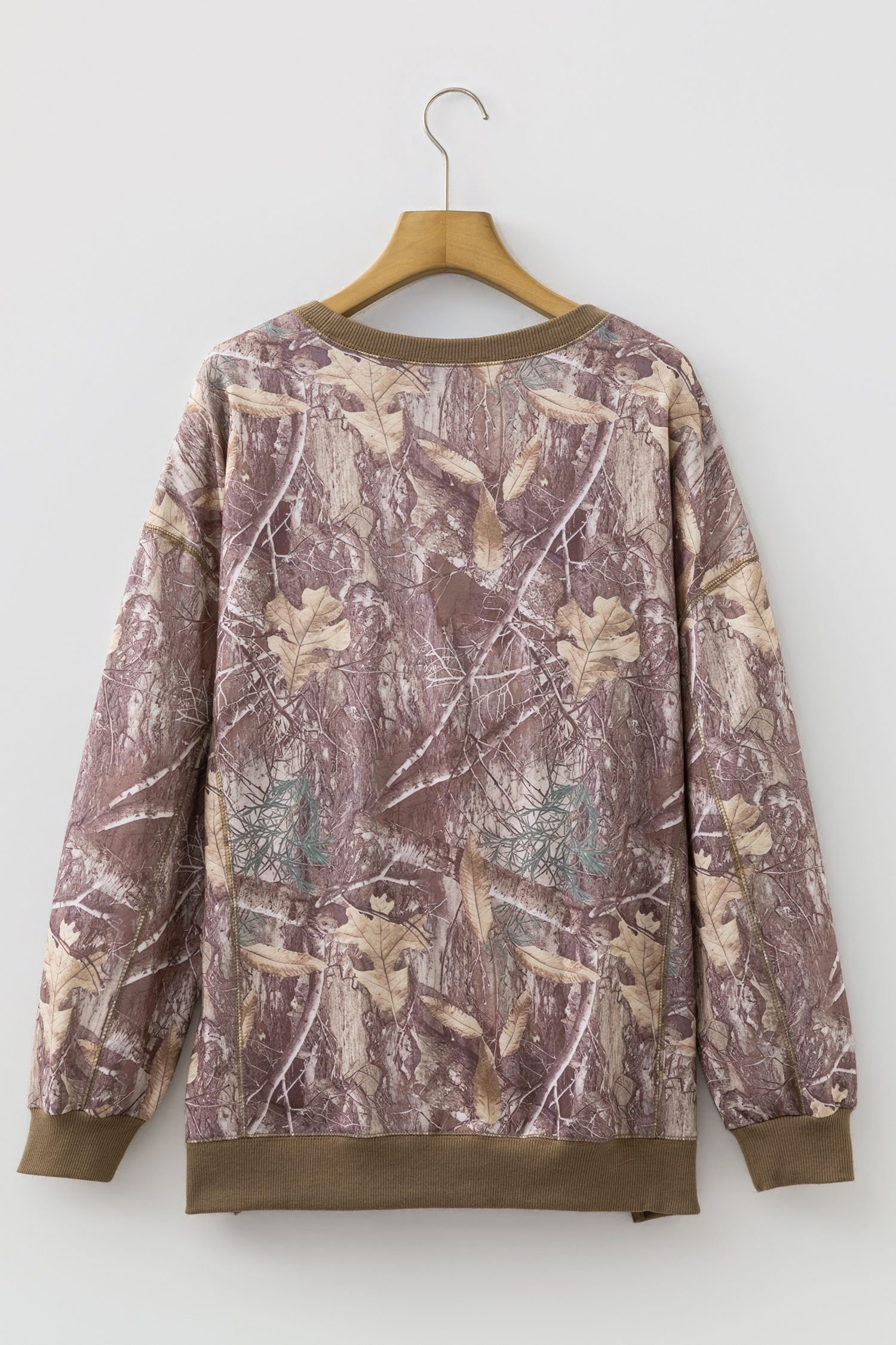 Brown Abstract Camo Print Color Block Detail Baggy Pullover Sweatshirt
