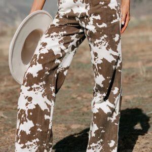 Brown Abstract Pattern Regular Fit Full-Length Western Style Jeans