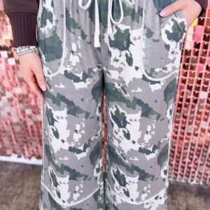 Brown Camo Drawstring Waist Patch Pocket Plus Size Pants