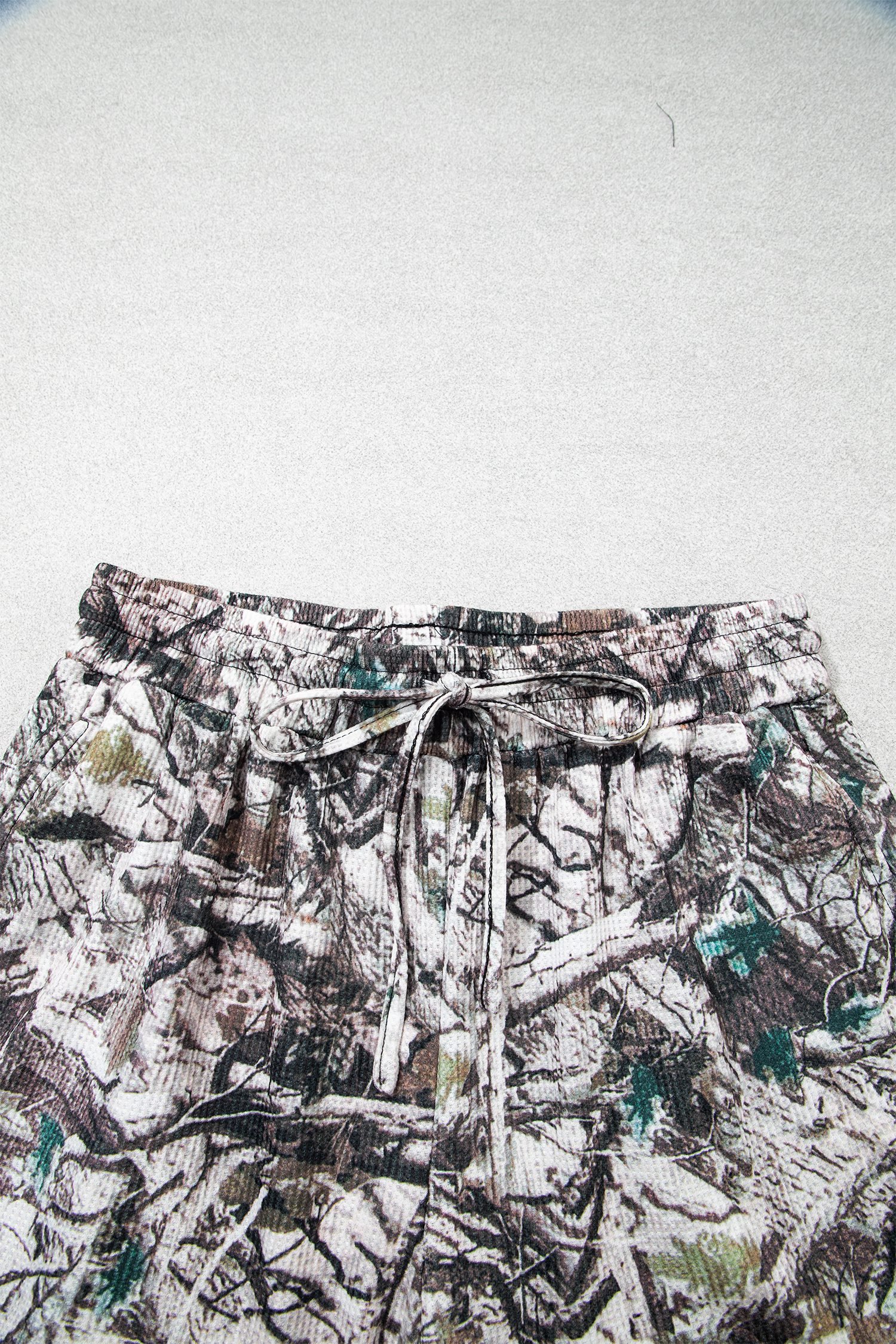 Brown Camo Long Sleeve Top Elastic Waist Shorts Two Piece Set