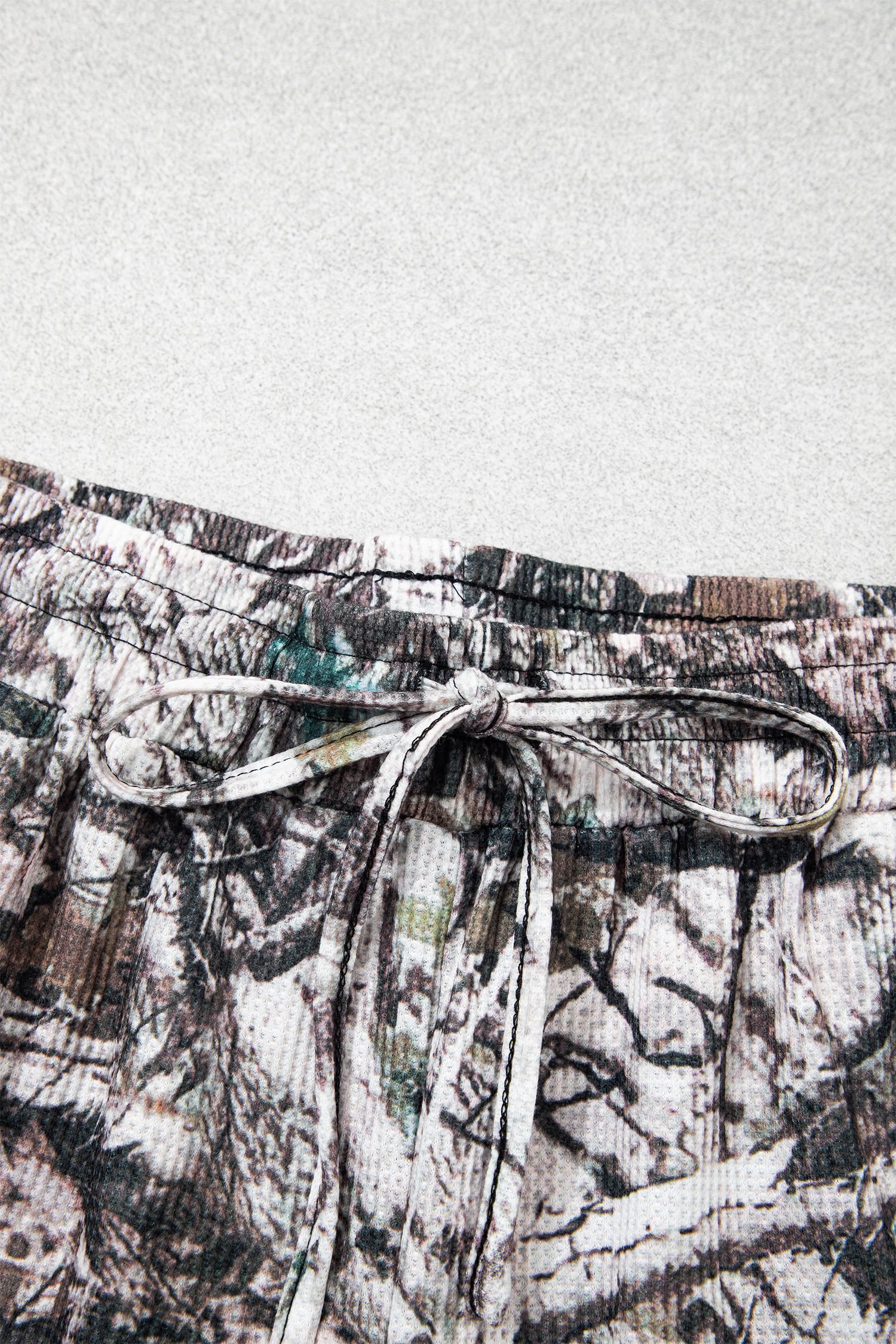 Brown Camo Long Sleeve Top Elastic Waist Shorts Two Piece Set