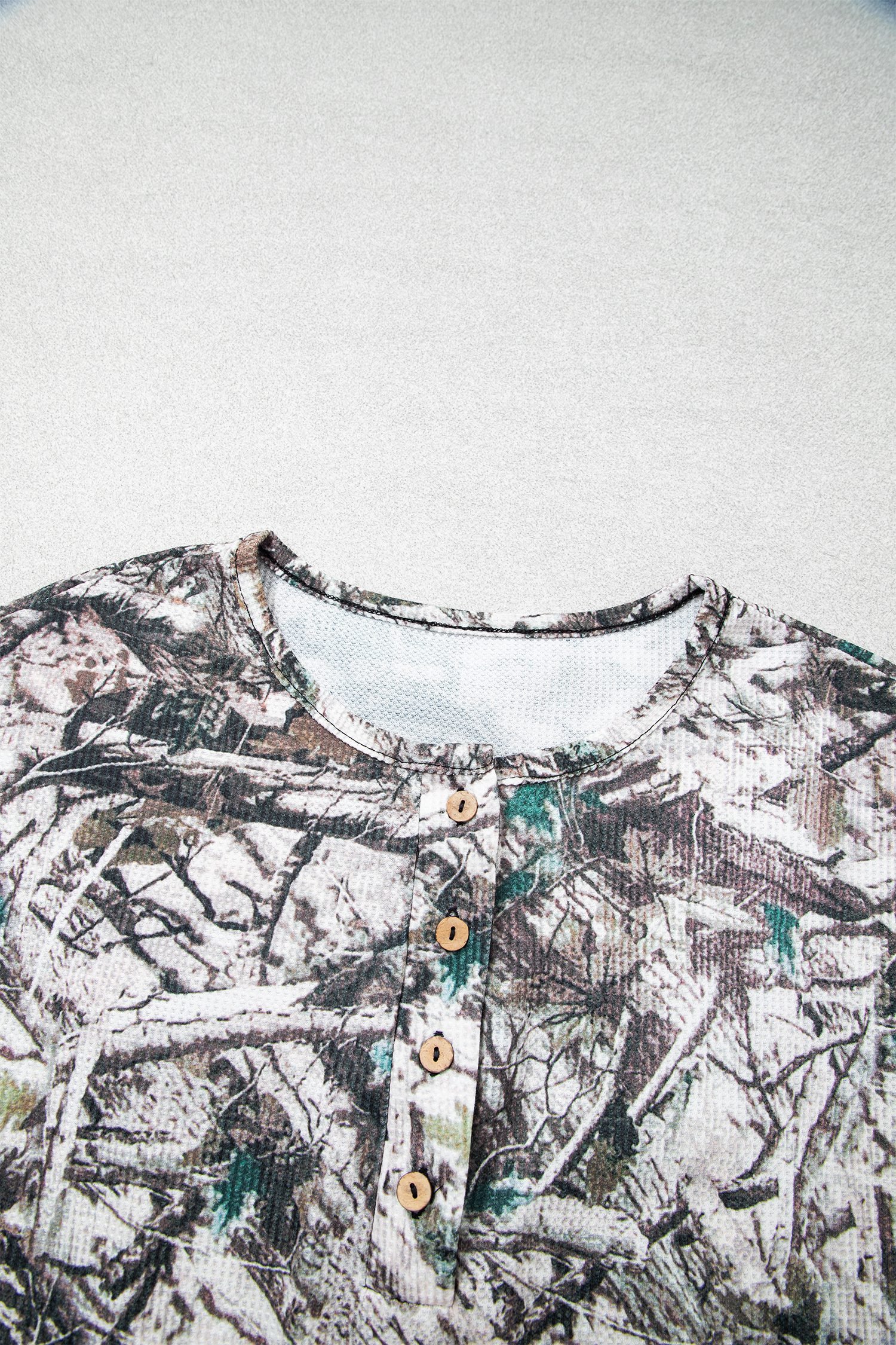 Brown Camo Long Sleeve Top Elastic Waist Shorts Two Piece Set
