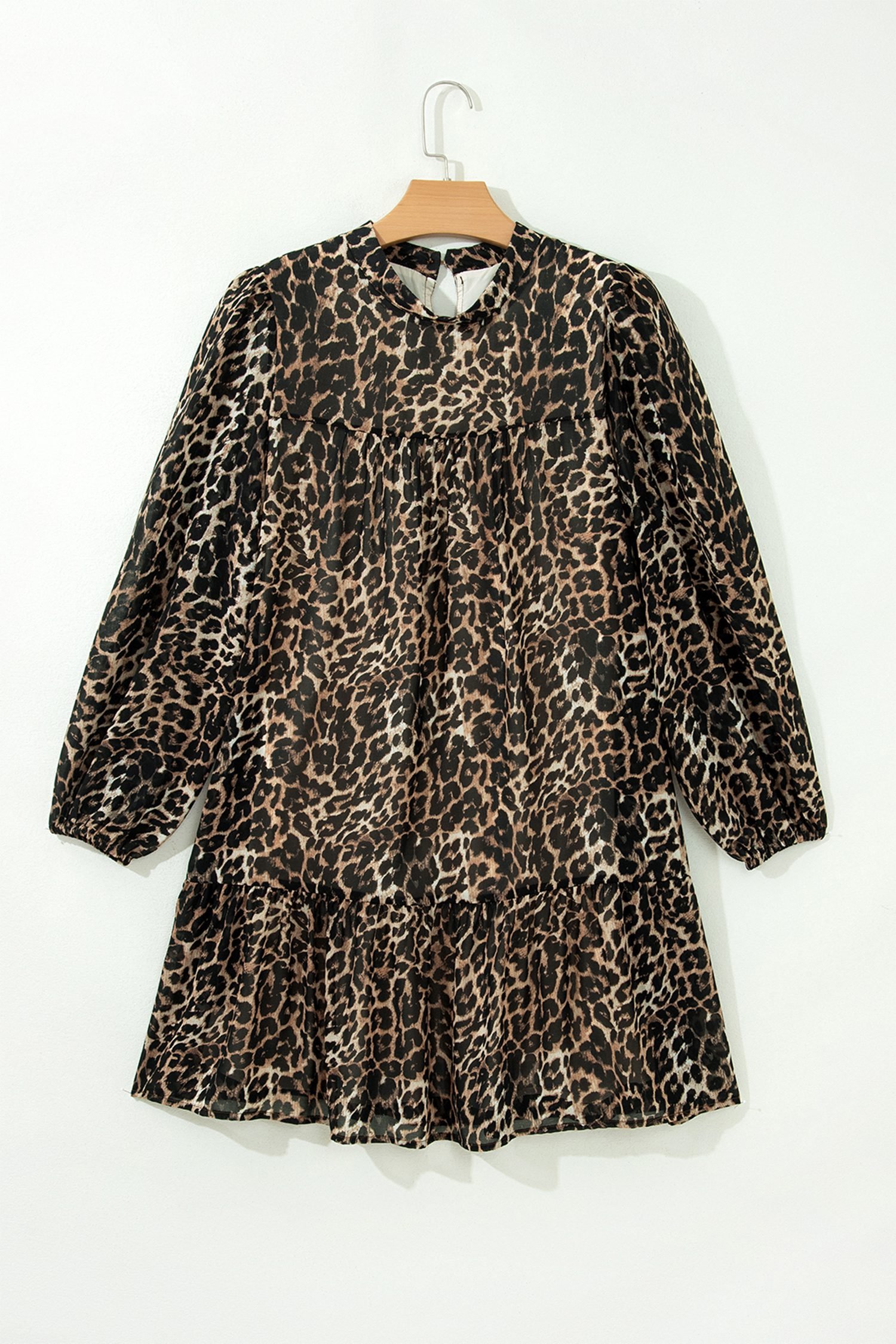 Brown Leopard Print Long Sleeve Short Shift Dress