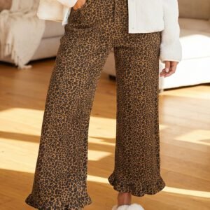 Brown Leopard Print Ruffled Hem Shift Jeans