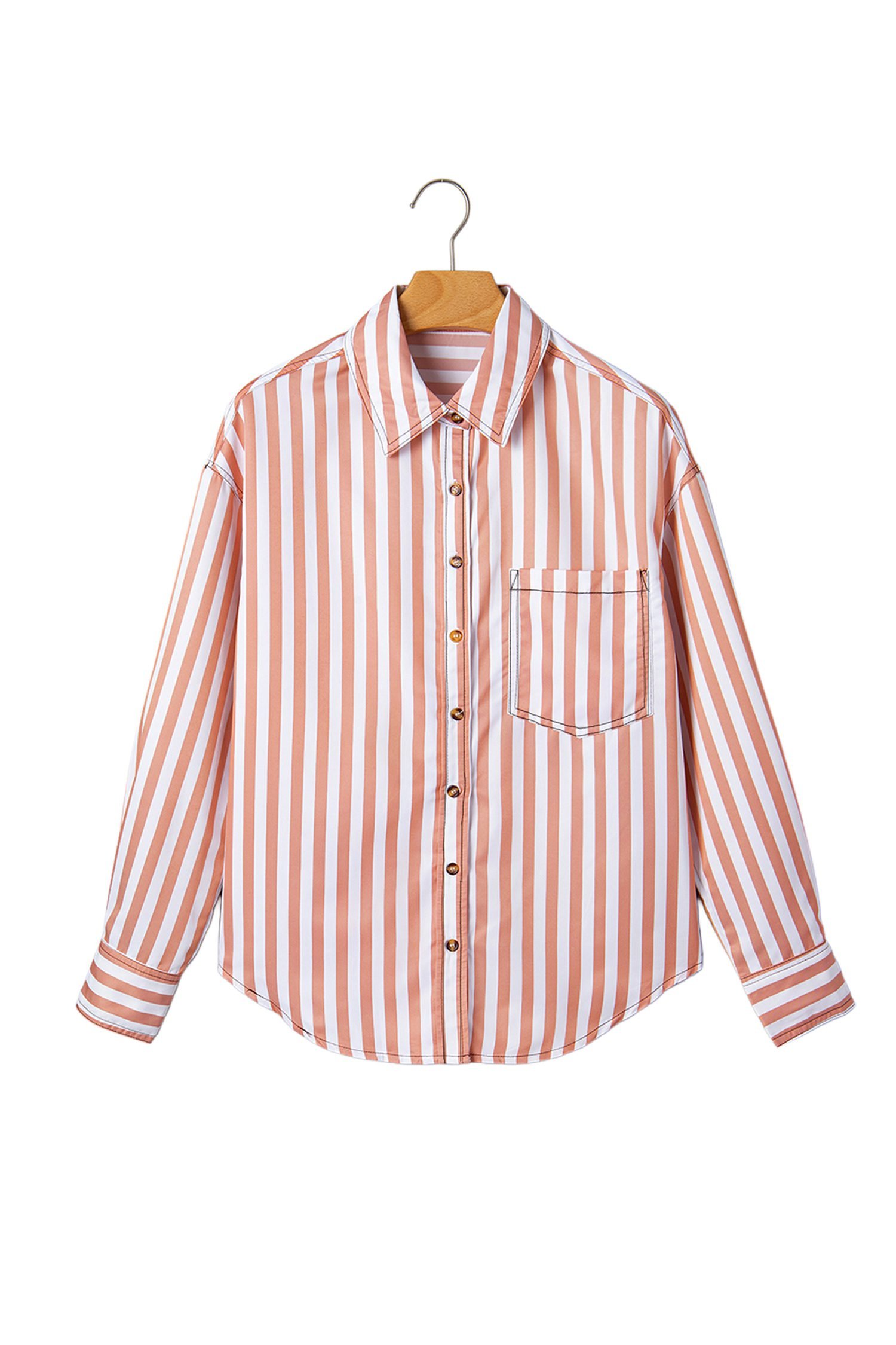 Brown Stripe Western Button Down Long Sleeve Casual Shirt
