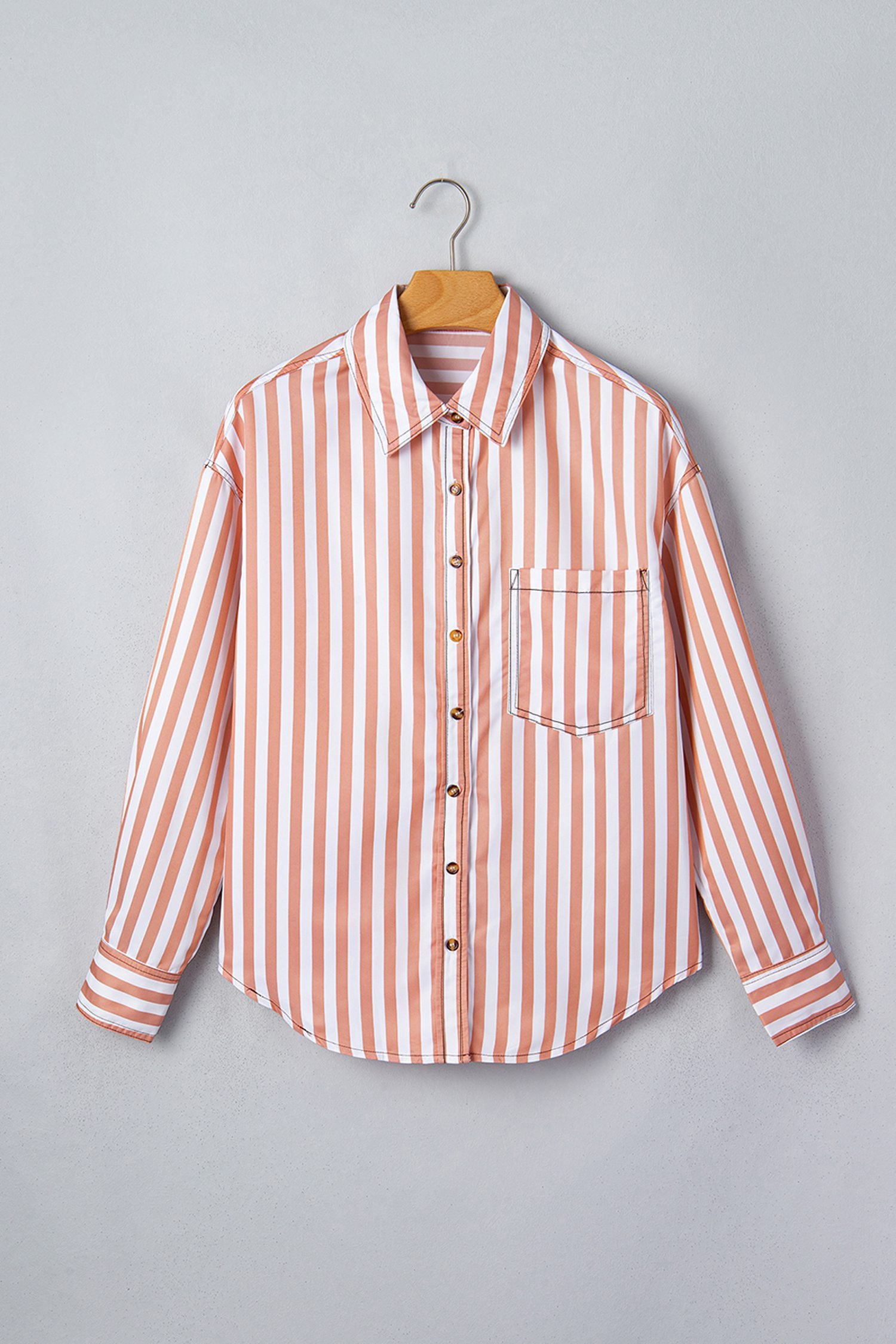 Brown Stripe Western Button Down Long Sleeve Casual Shirt