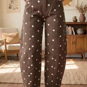 Brown Tailored Seam Polka Dot Print Barrel Casual Jeans