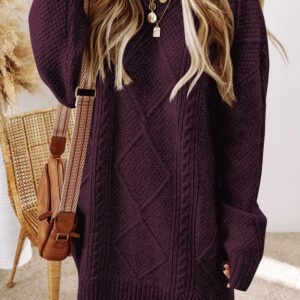 Burgundy Cable Knit Drop Shoulder Loose Fit Sweater Dress