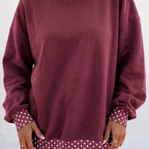 Burgundy Colorblock Polka Dot Contrast Trim Oversized Sweatshirt