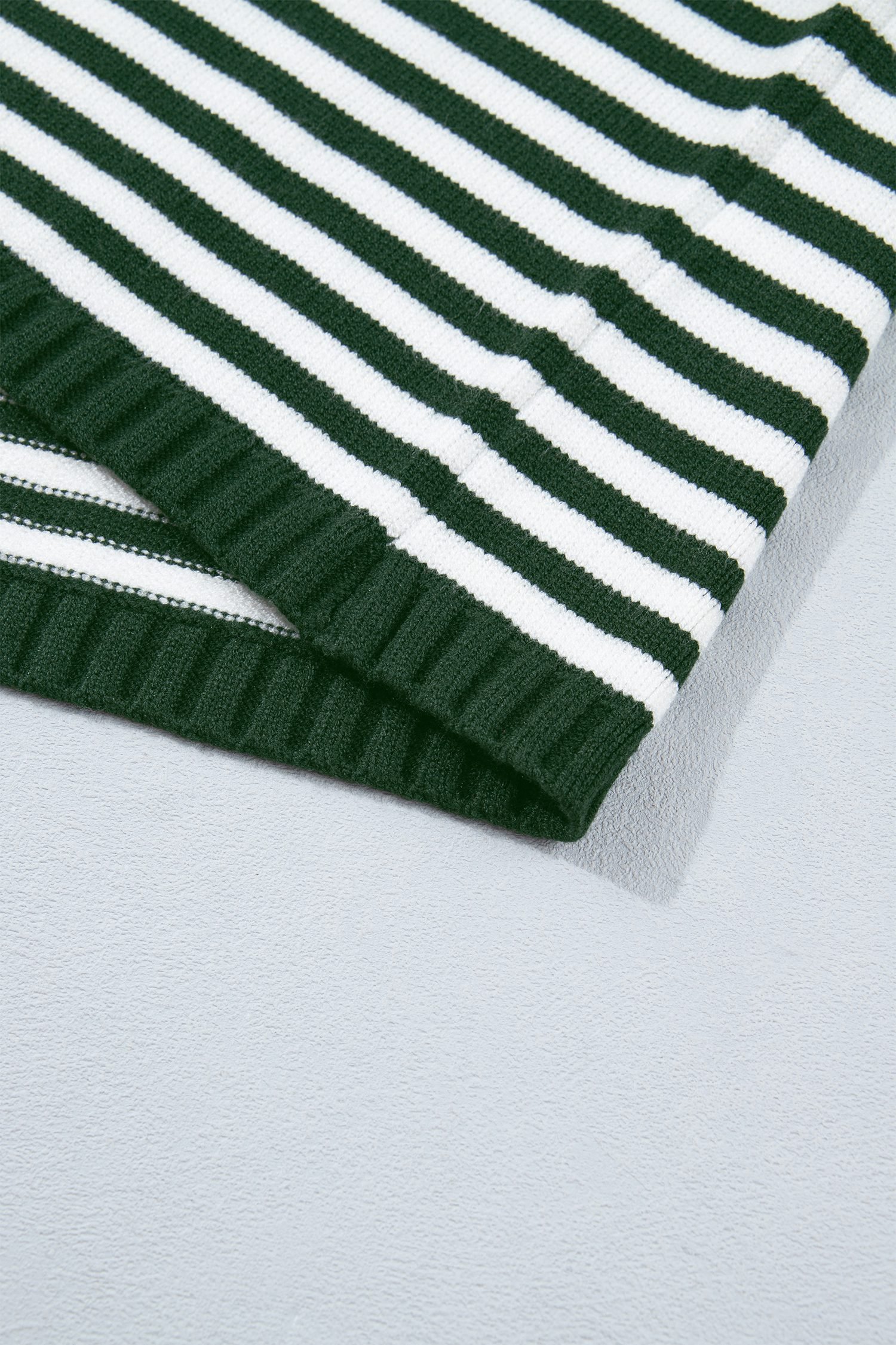 Green Stripe Striped Button Placket Drop Shoulder Long Sleeve Sweater - Image 17