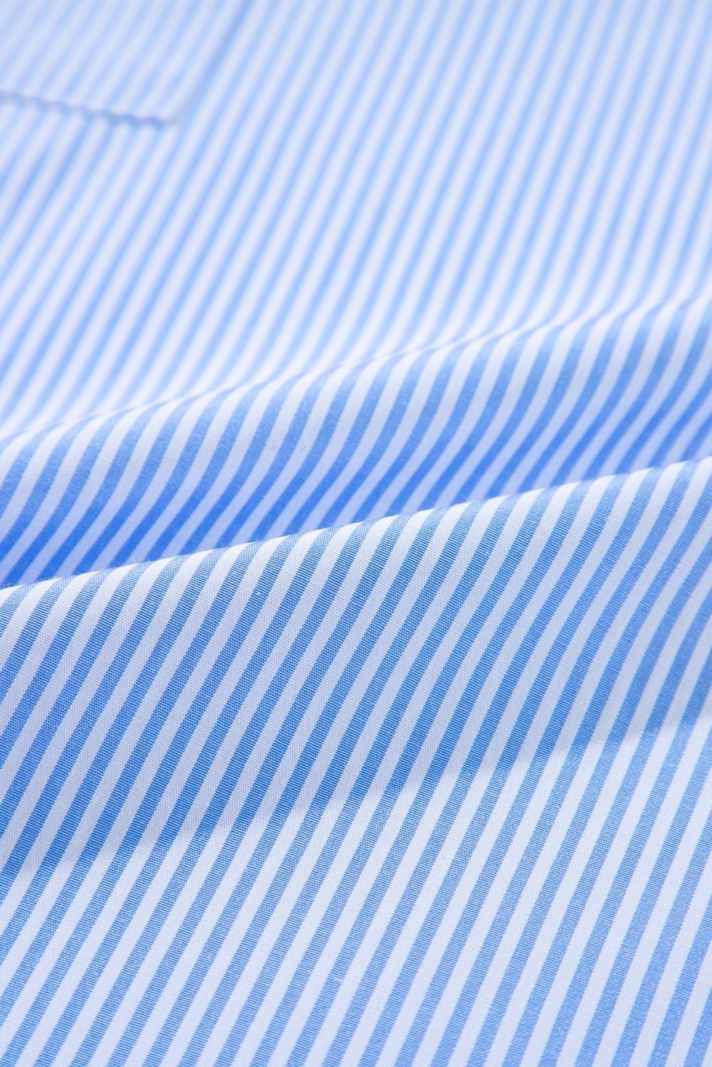 Sky Blue Stripe Pinstripe Long Sleeve Smocked Cuffs Button Shirt Collar Blouse - Image 10