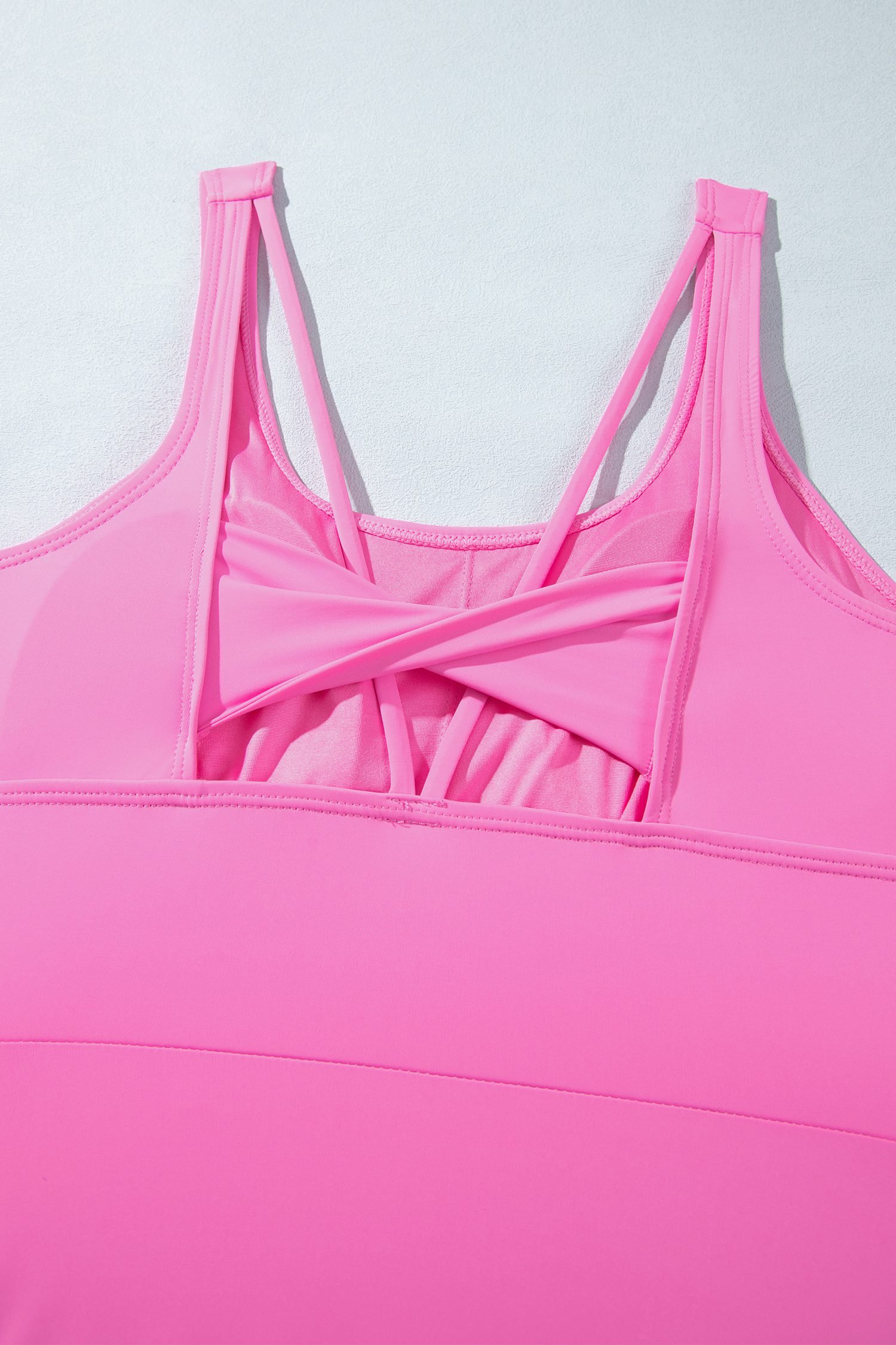 Bright Pink Twisted Strappy Back Active Mini Dress with Shorts - Image 12