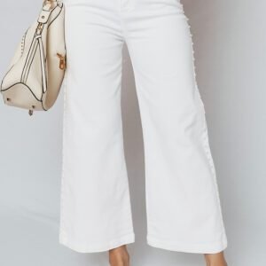 White Pearl Embellished Side Seam Ankle-length Shift Jeans