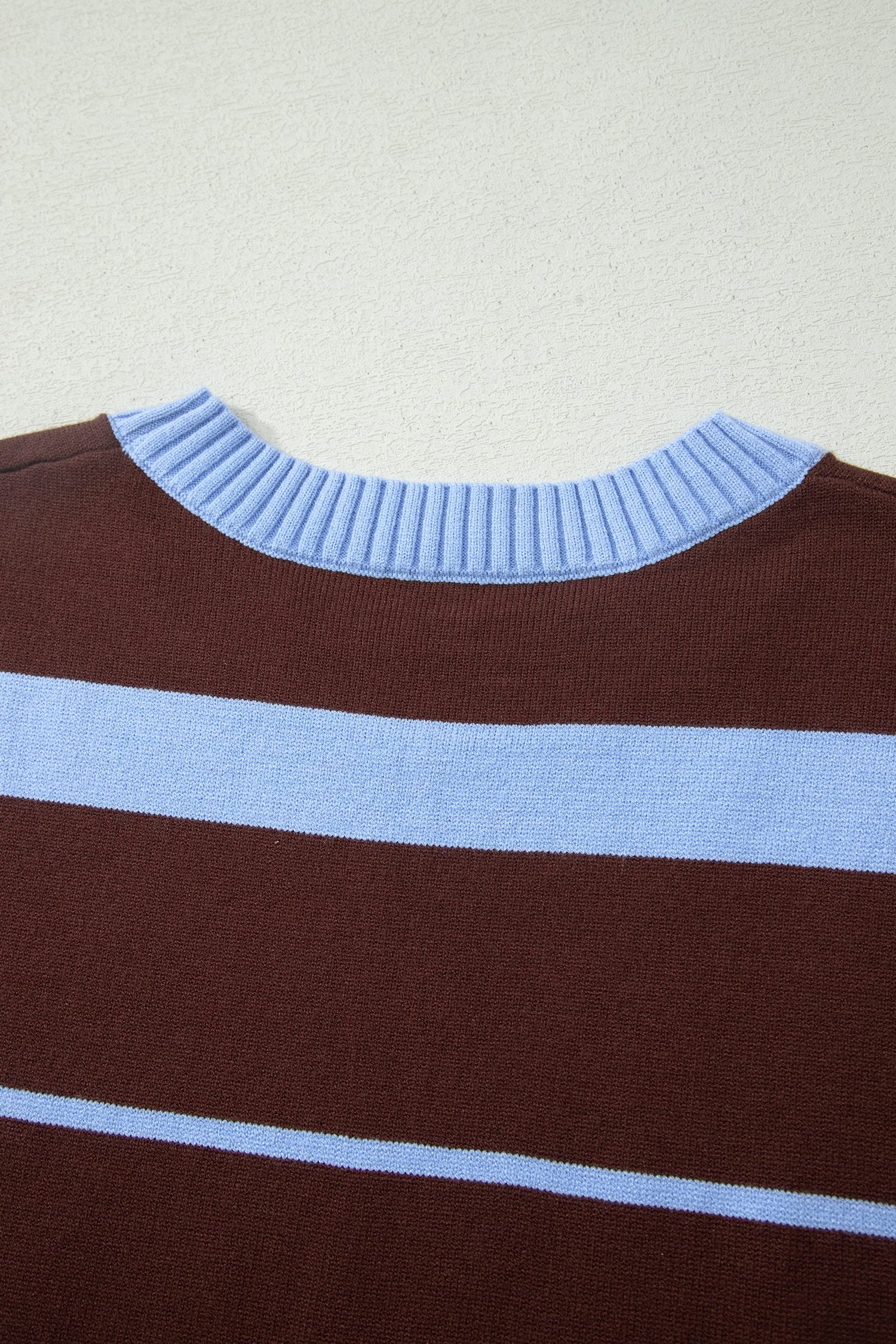 Sky Blue Stripe Striped Short Sleeve Round Neck Casual Knit Top - Image 10