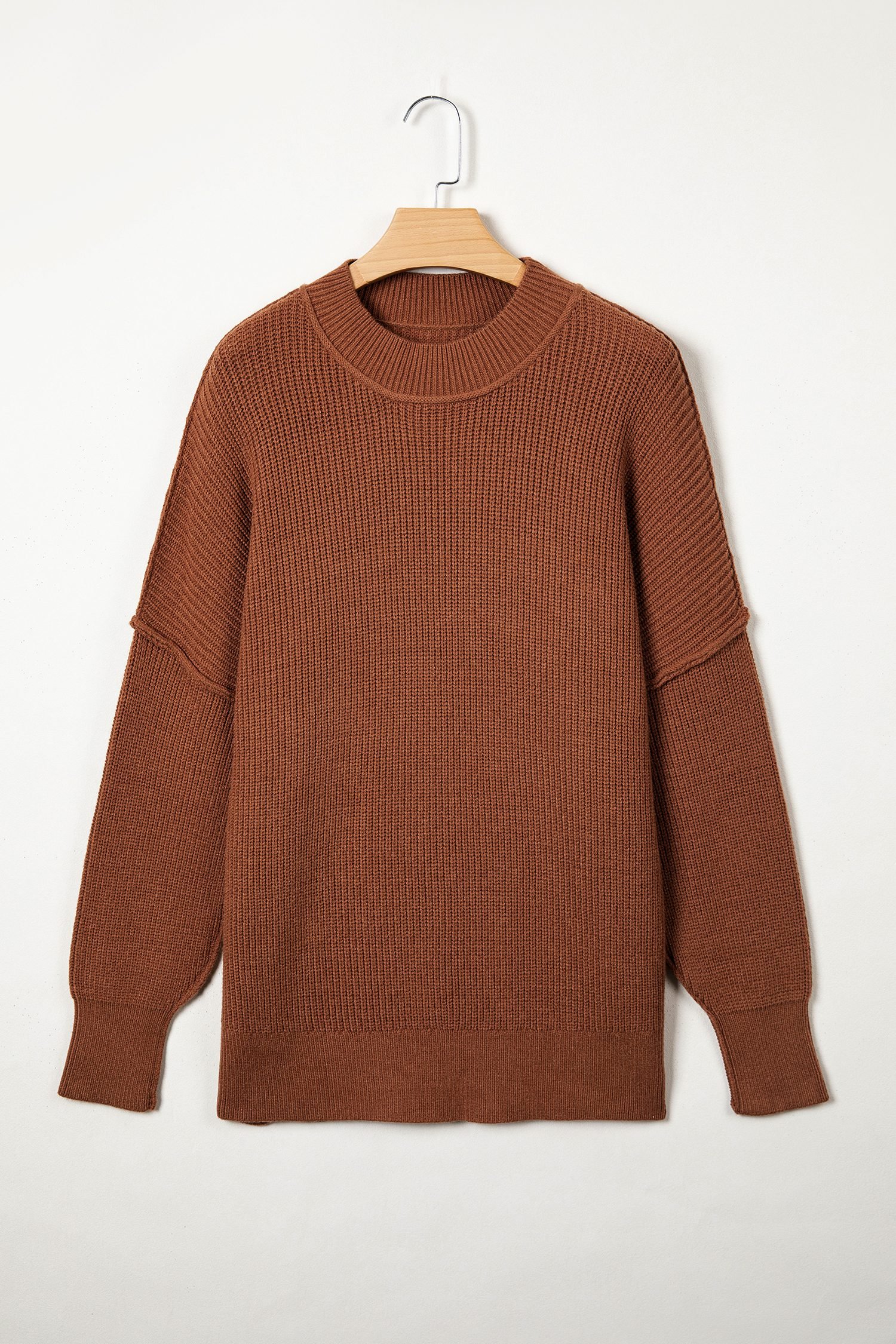 Chestnut Long Sleeve Ribbed Knit Stand Neck Regular Fit Sweater - Image 12