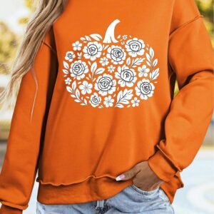 Carrot Floral Pumpkin Double Side Printed Mock Neck Reversible Sweatshirt