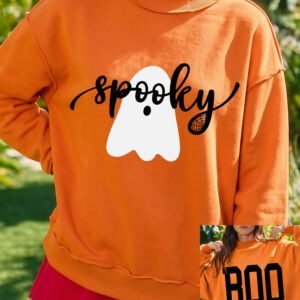 Carrot Spooky Ghost/ BOO Reversible Print Mock Neck Casual Pullover Sweatshirt