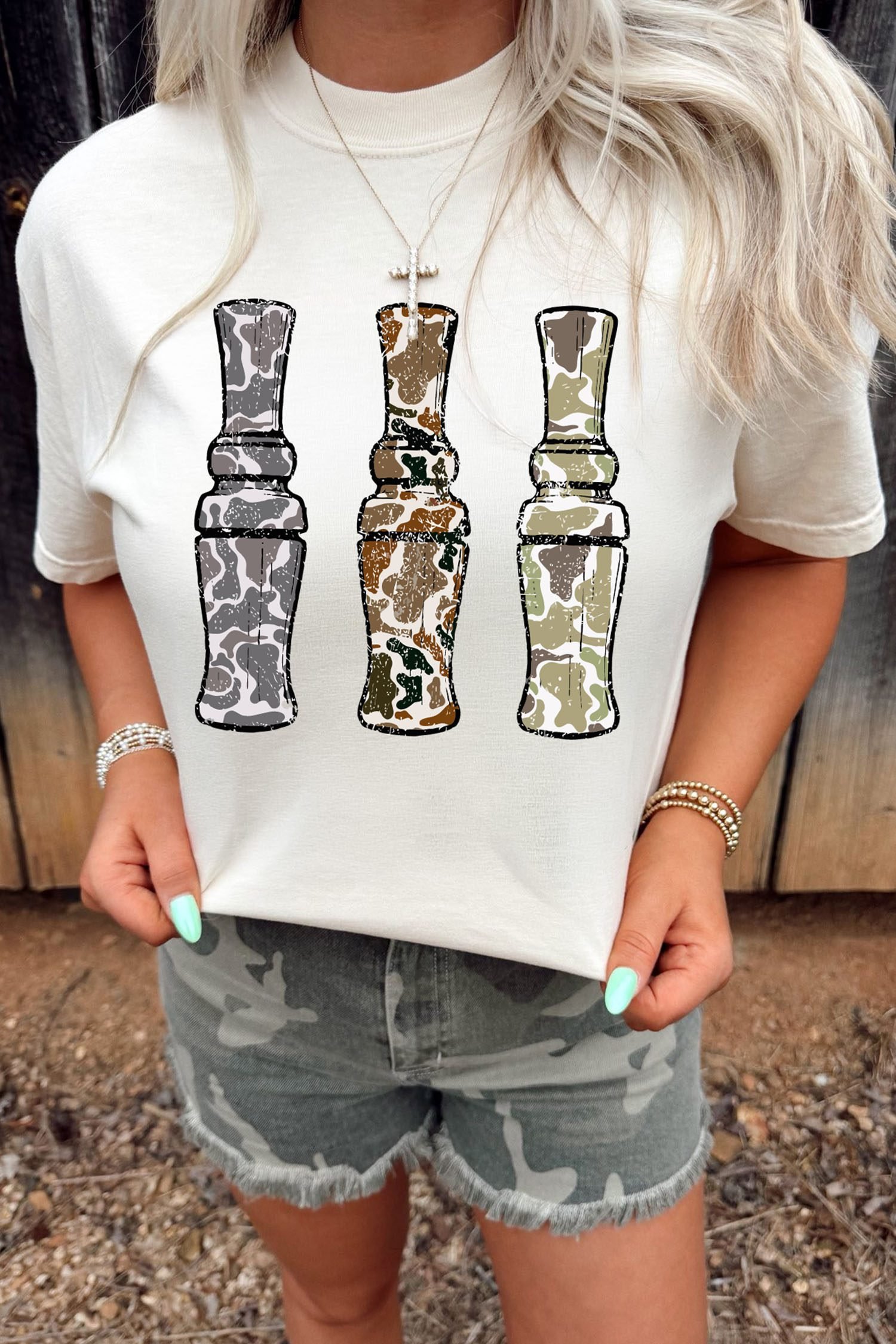 White Stylish Camo Graphic Round Neck Casual T Shirt