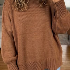 Chestnut Oversized Ribbed Knit Long Sleeve Tunic Plus Size Sweater
